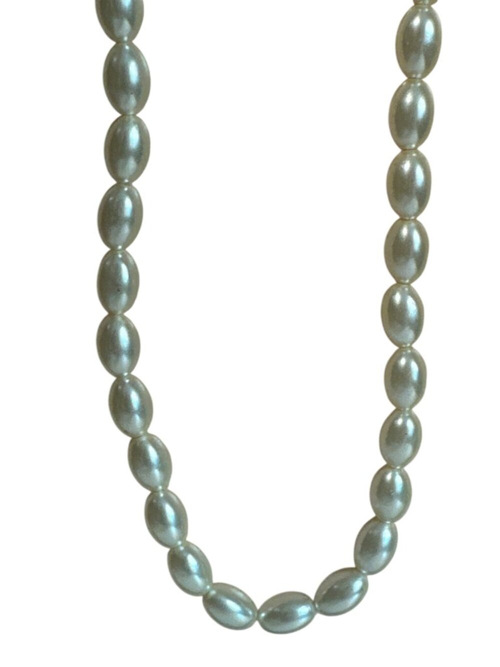 Vintage Faux Pearl Necklace Oval Beads Gold-Tone Clasp Elegant Statement Jewelry